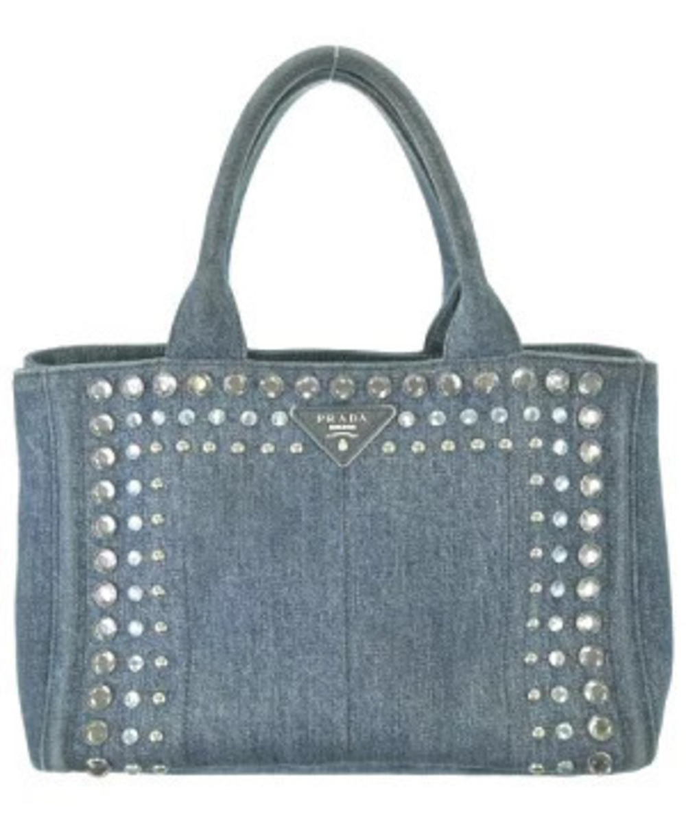 Prada Blue Denim Crystal Studded Canapa Tote crystal stud Blue